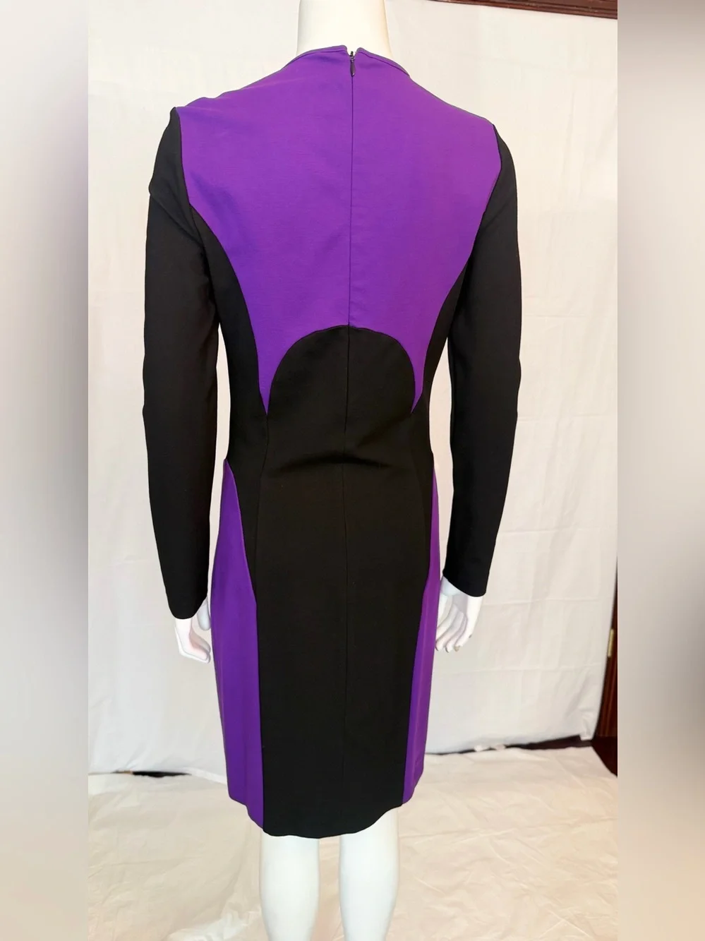 Michael Kors Purple and Black Long Sleeve Colorblock Sheath Dress
